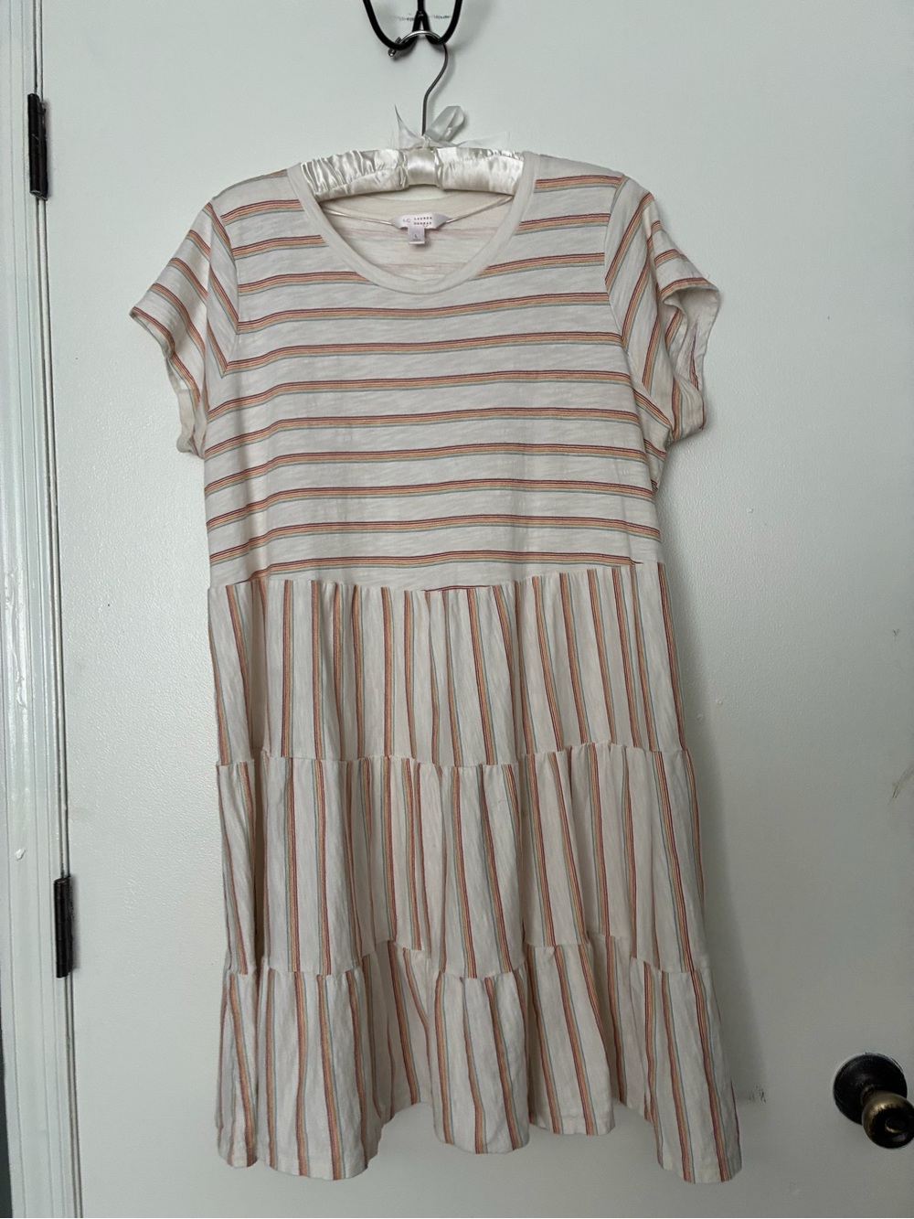 LC Lauren Conrad Cream Dress with Tan & Muted Orange Stripes